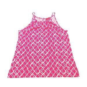 Britt Pink and White Sleeveless Geometric Print Halter Top, Size L